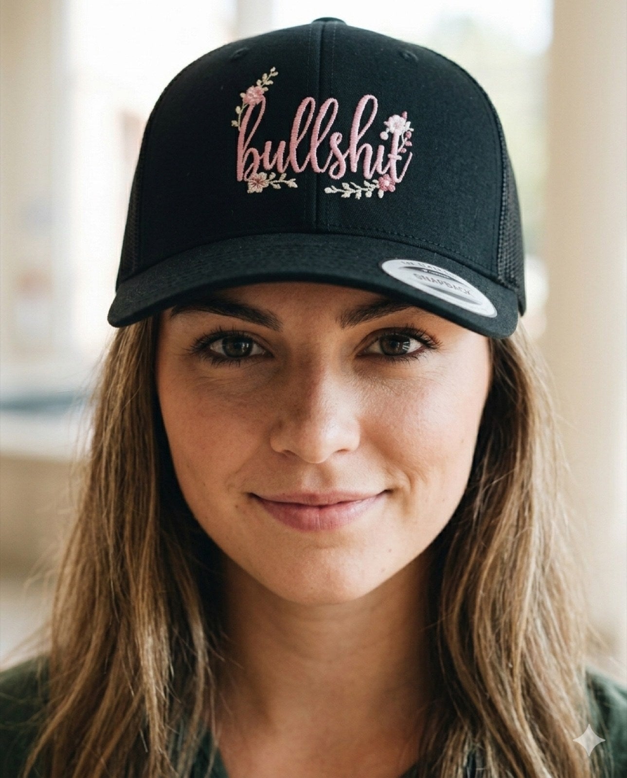 Black Bullshit Hat close model photo